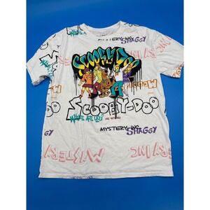 Scooby Doo Mystery Gang T Shirt Graphic Print Cartoon‎ TV Show White Mens Size M